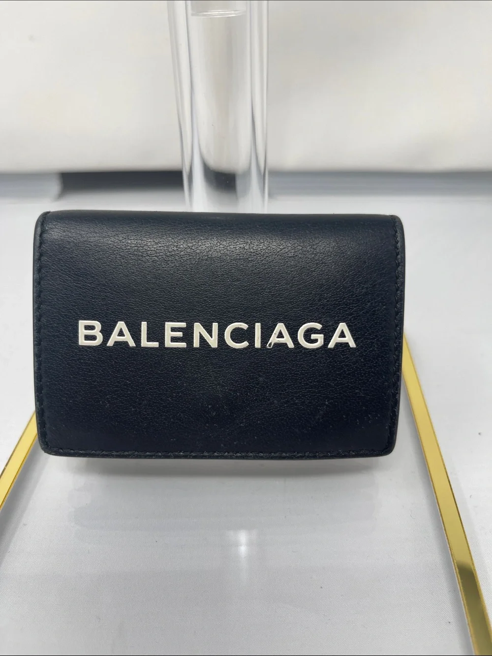 Balenciaga Black Leather Card Holder with White Logo
